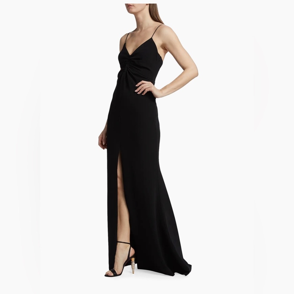 Nwot Cinq Sept Mollie Black Crepe Keyhole Gown Sz 6 Elegant Slit Evening Dress